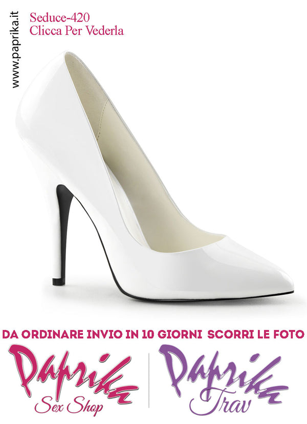 Décolleté Sexy Vernice Lucida Bianca Tacco 12.7 Spillo Senza Zeppa Scollatura Rotonda