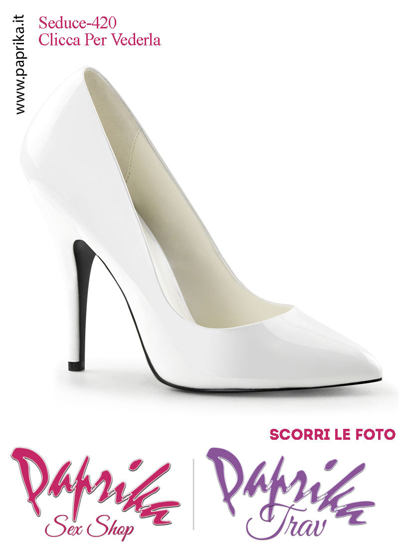 Décolleté Sexy Vernice Lucida Bianca Tacco 12.7 Spillo Senza Zeppa Scollatura Rotonda