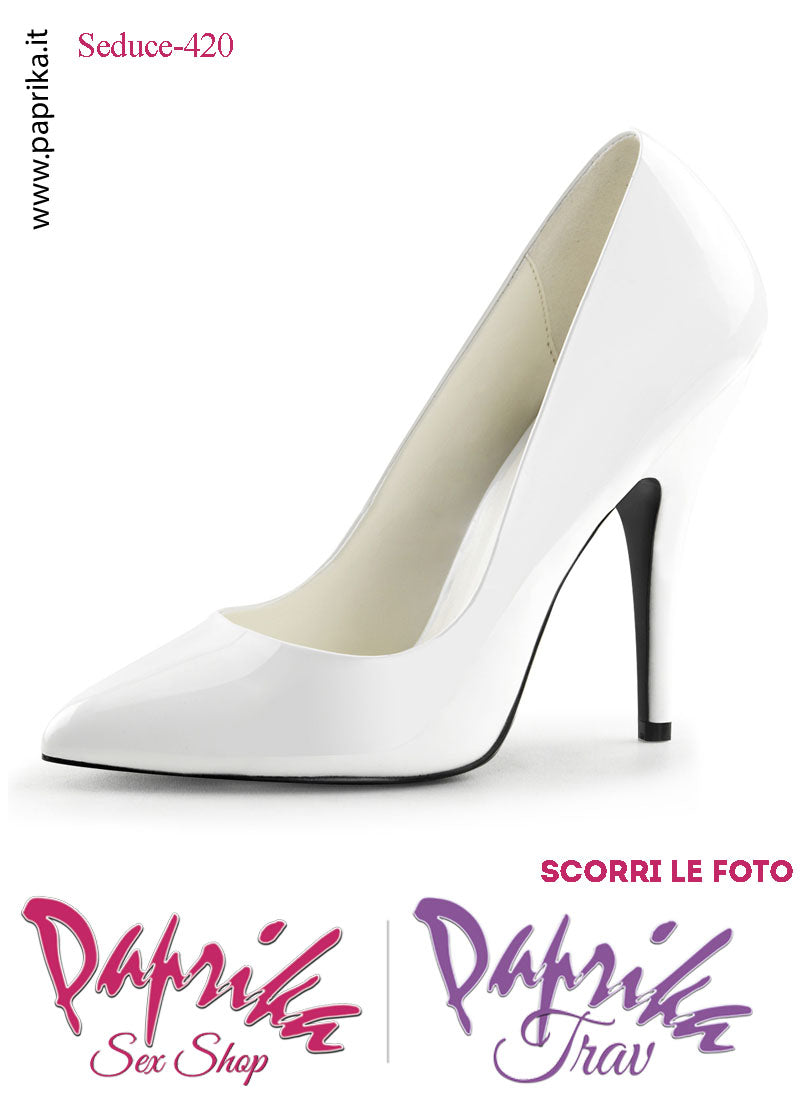 Décolleté Sexy Vernice Lucida Bianca Tacco 12.7 Spillo Senza Zeppa Scollatura Rotonda