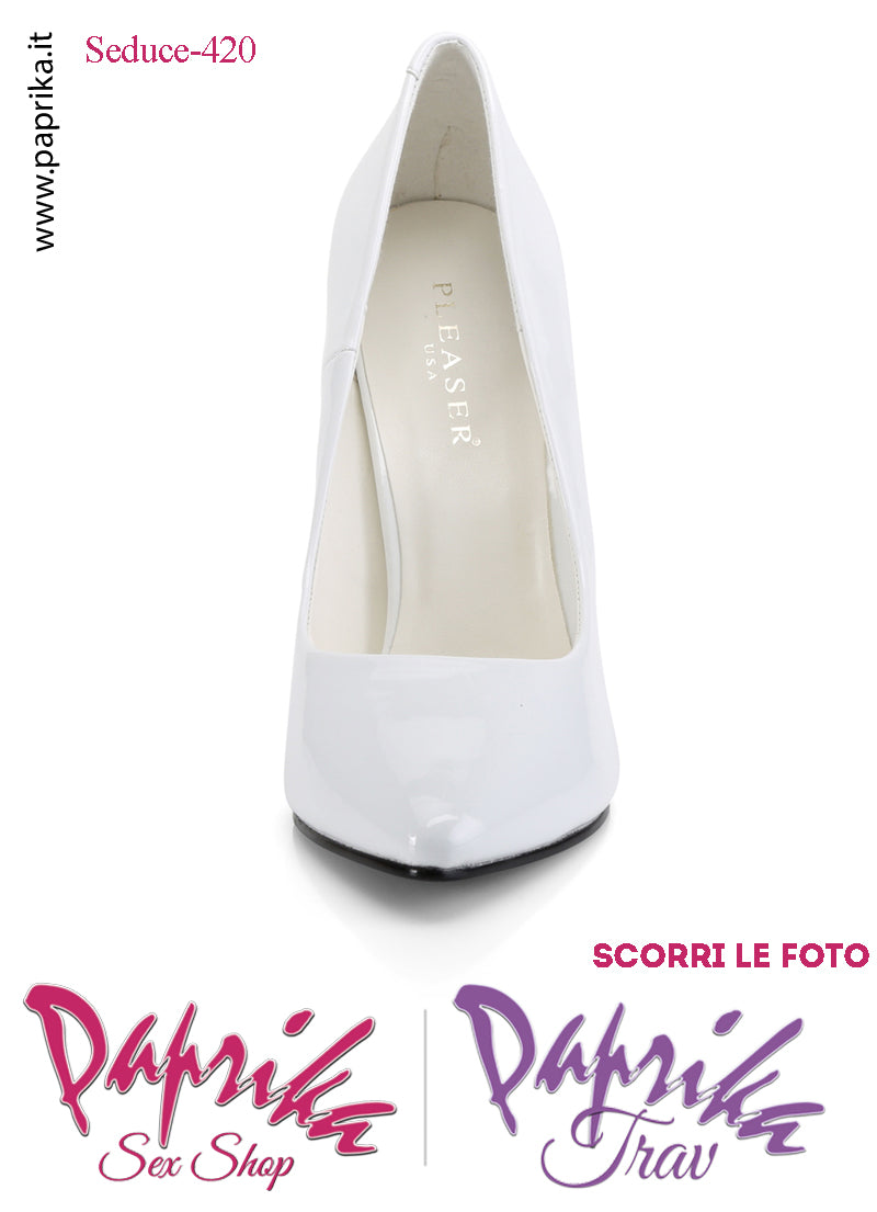 Décolleté Sexy Vernice Lucida Bianca Tacco 12.7 Spillo Senza Zeppa Scollatura Rotonda