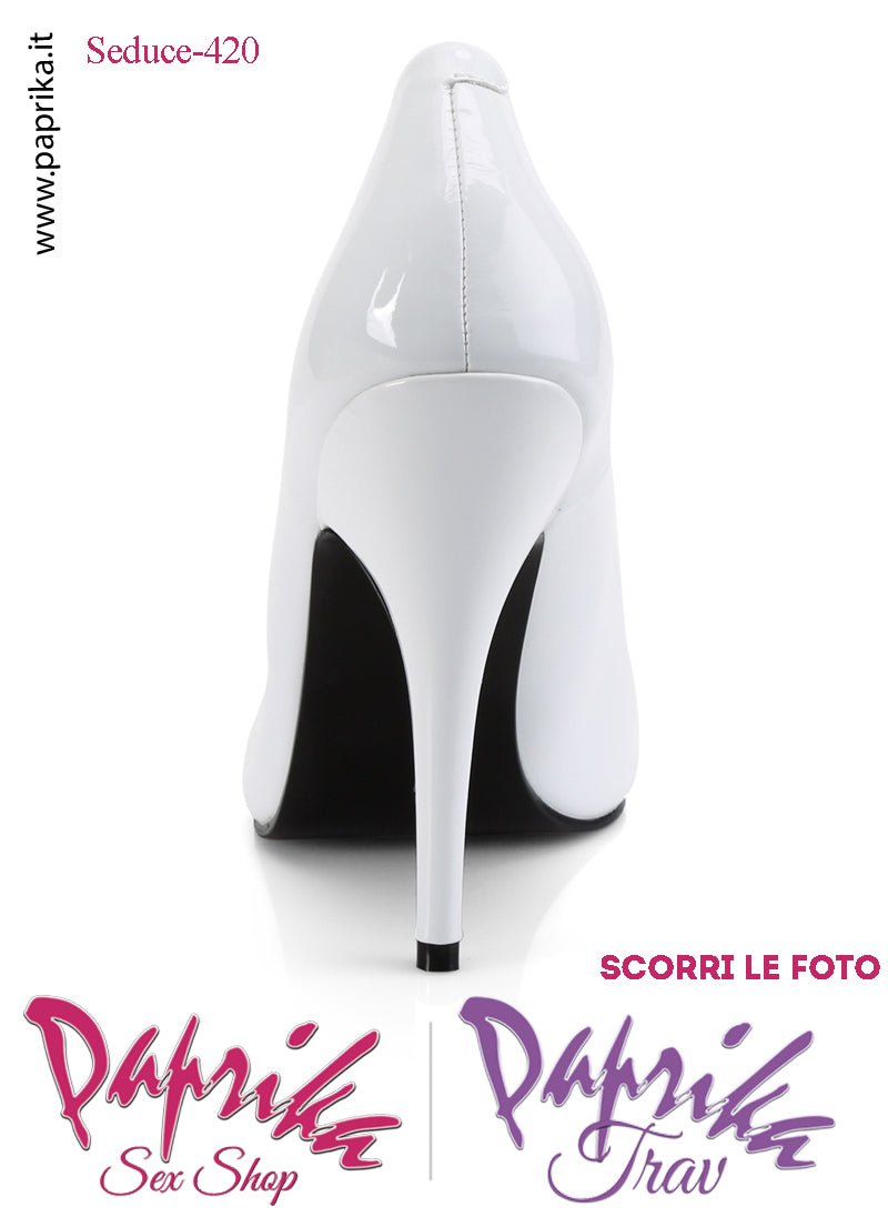 Décolleté Sexy Vernice Lucida Bianca Tacco 12.7 Spillo Senza Zeppa Scollatura Rotonda