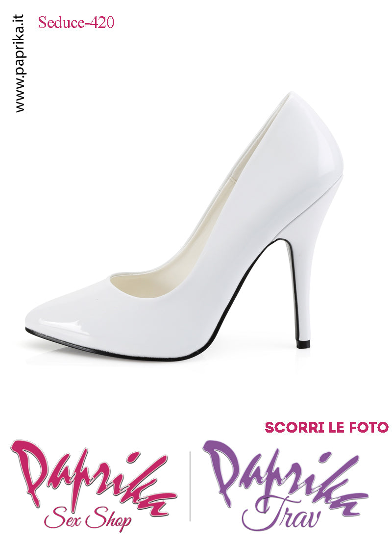 Décolleté Sexy Vernice Lucida Bianca Tacco 12.7 Spillo Senza Zeppa Scollatura Rotonda