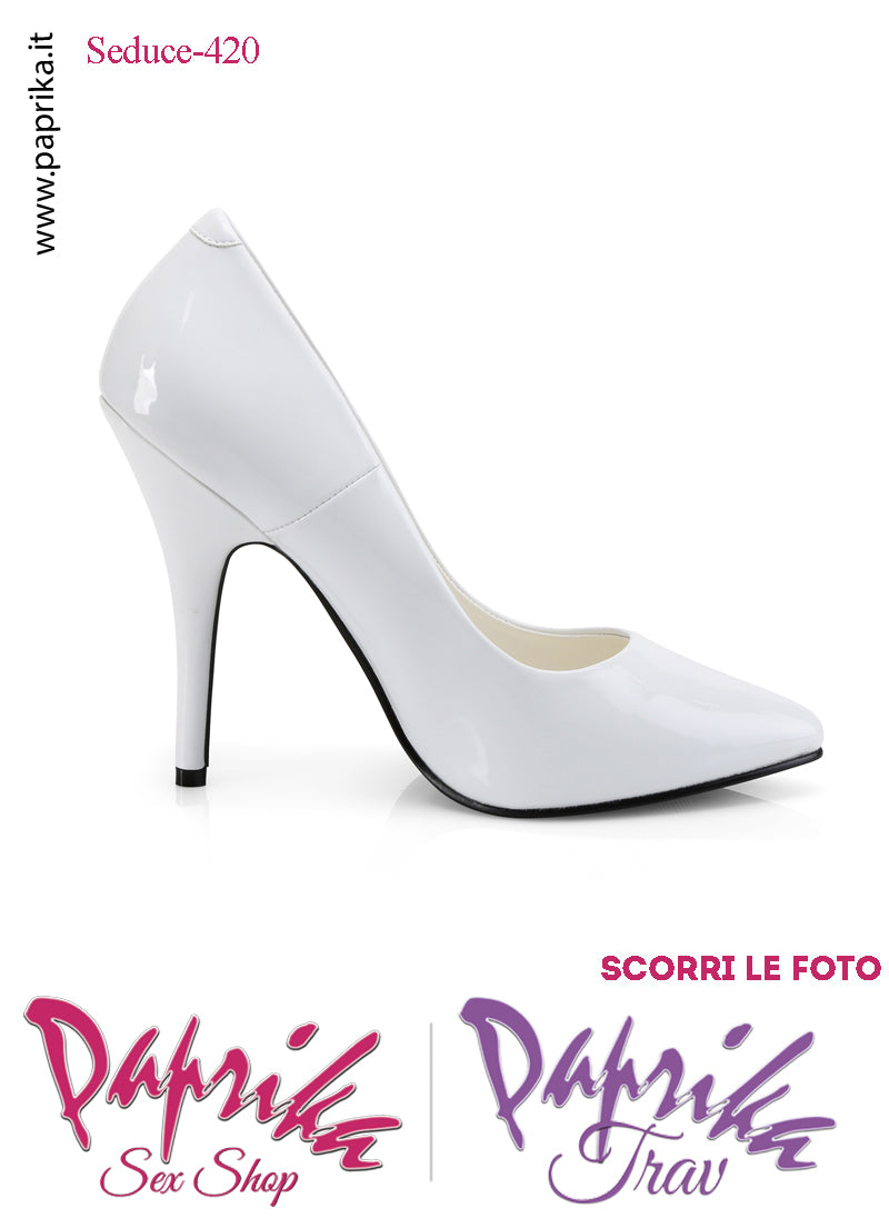 Décolleté Sexy Vernice Lucida Bianca Tacco 12.7 Spillo Senza Zeppa Scollatura Rotonda