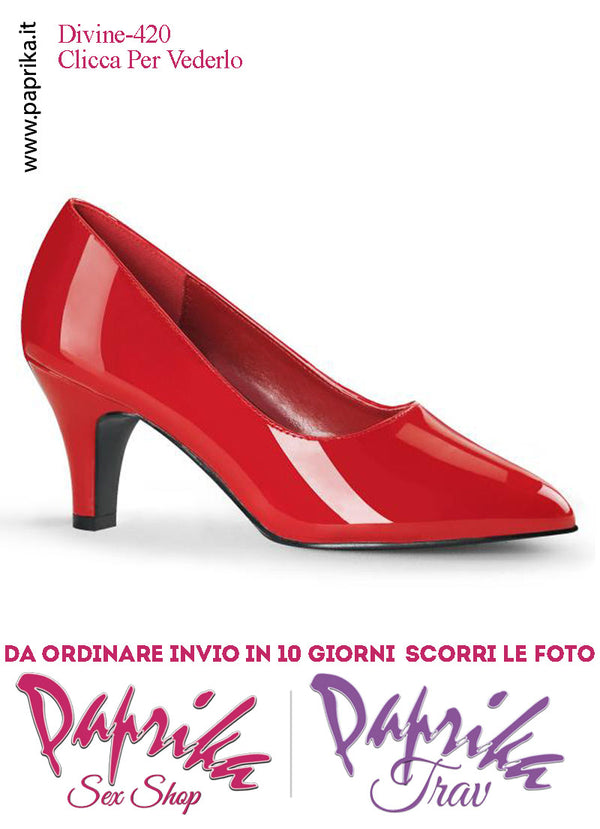 Décolleté Scarpe Sexy Vernice Lucida Rossa Tacco 7.6