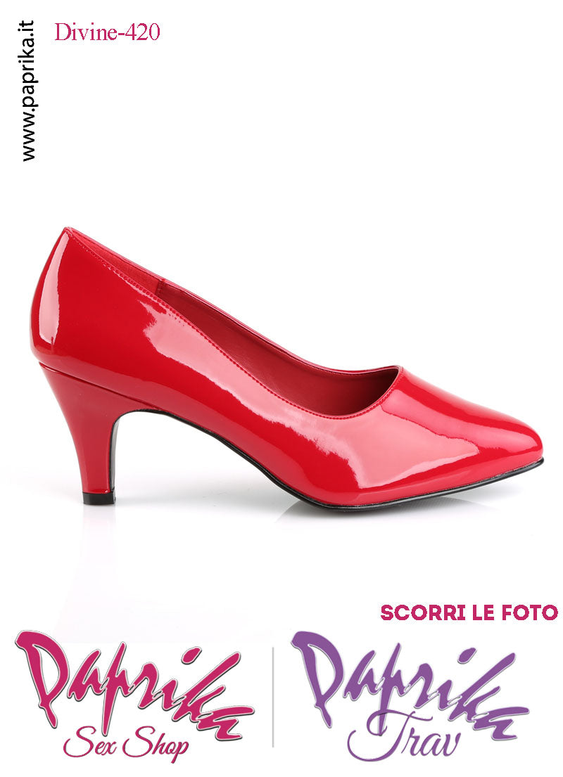 Décolleté Scarpe Sexy Vernice Lucida Rossa Tacco 7.6