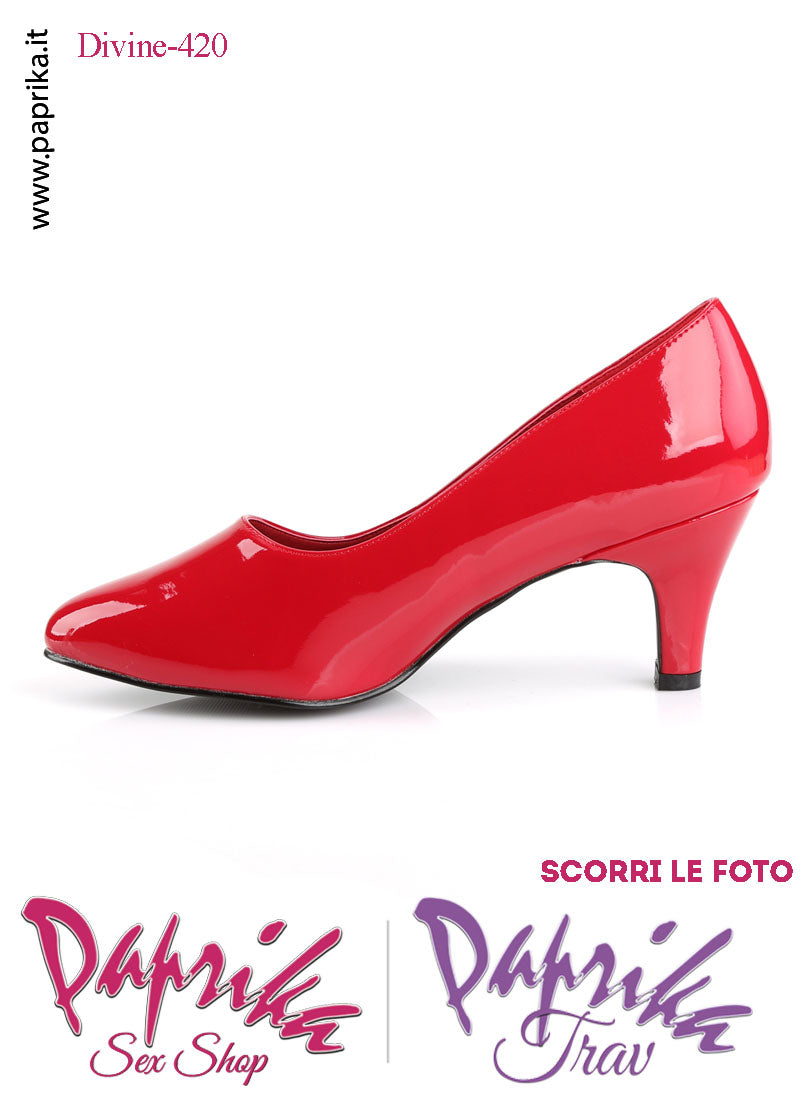 Décolleté Scarpe Sexy Vernice Lucida Rossa Tacco 7.6