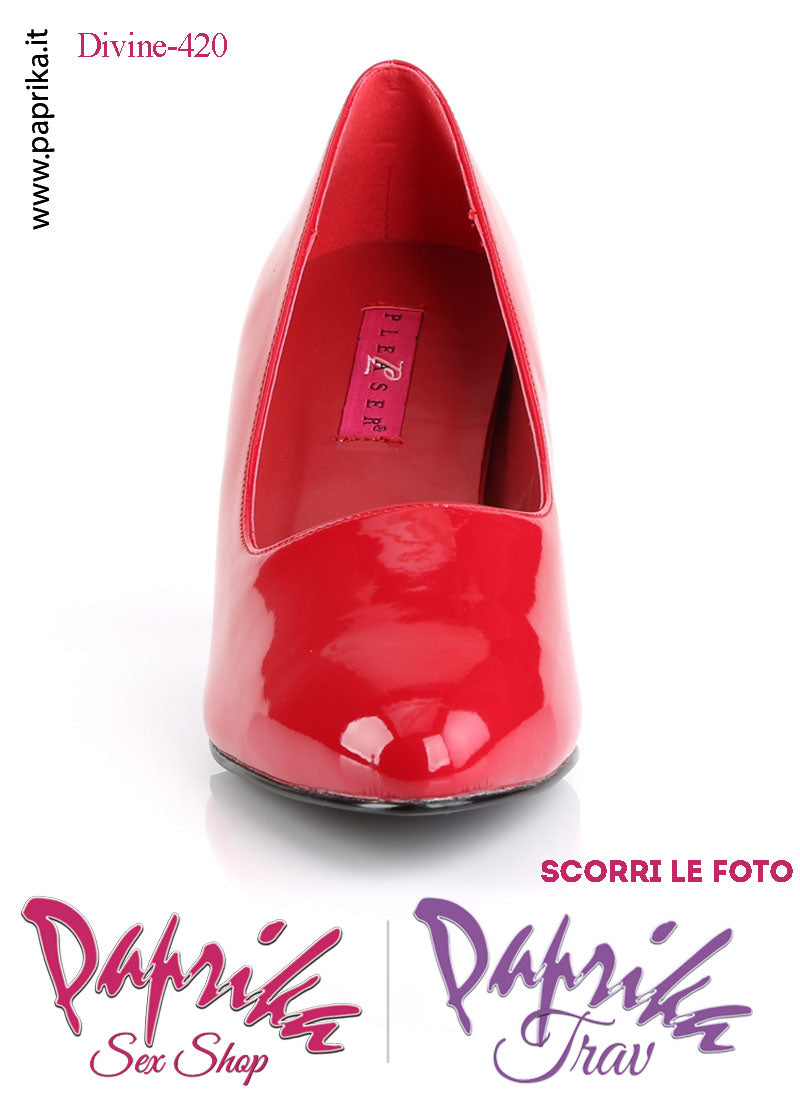 Décolleté Scarpe Sexy Vernice Lucida Rossa Tacco 7.6