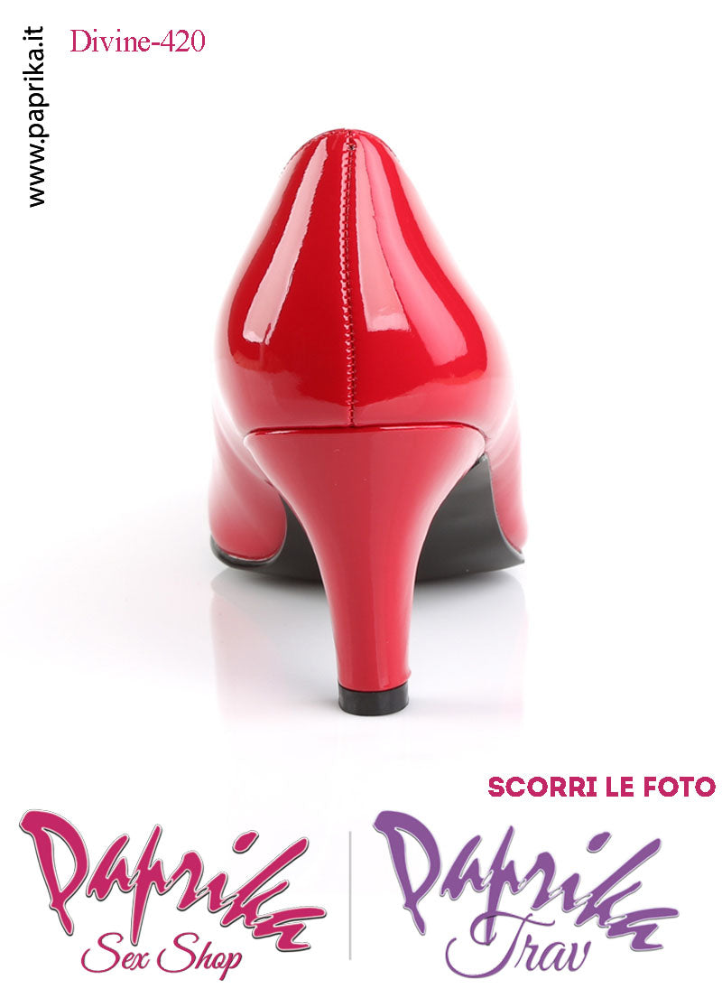 Décolleté Scarpe Sexy Vernice Lucida Rossa Tacco 7.6