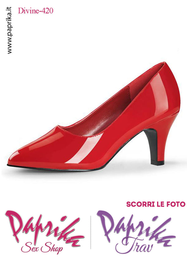 Décolleté Scarpe Sexy Vernice Lucida Rossa Tacco 7.6