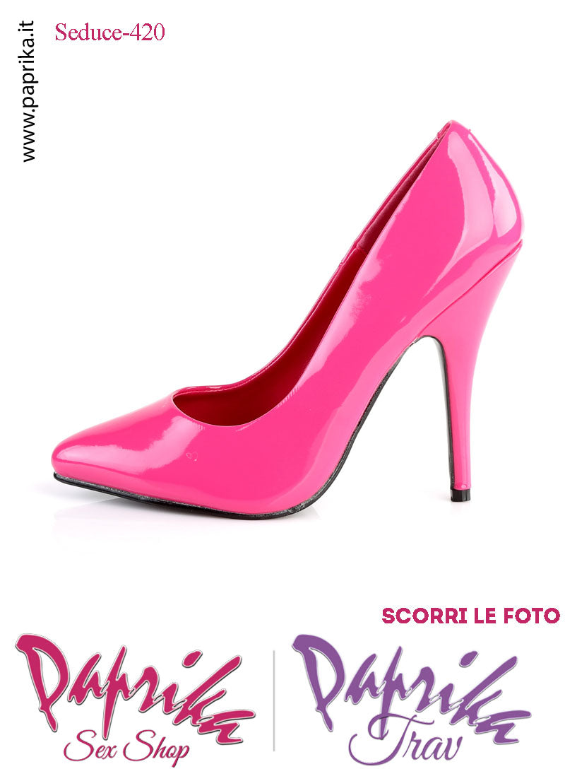 Décolleté Sexy Vernice Lucida Fucsia Tacco 12.7 Spillo Senza Zeppa Scollatura Rotonda