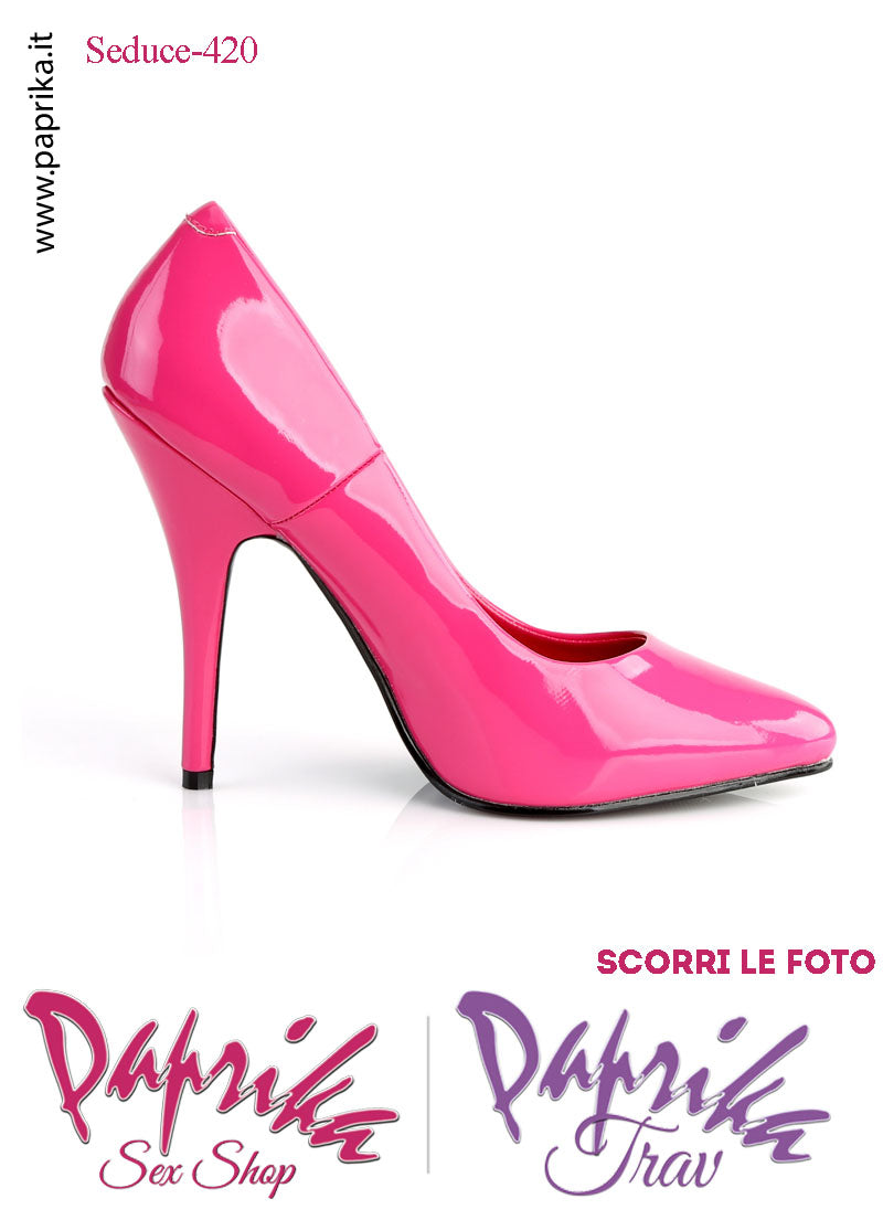 Décolleté Sexy Vernice Lucida Fucsia Tacco 12.7 Spillo Senza Zeppa Scollatura Rotonda