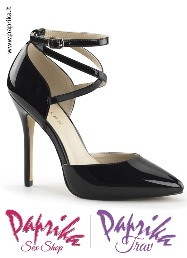 Décolleté Sexy Vernice Nera Tacco 12.7 Zeppa Interna 1 cm Cinturini