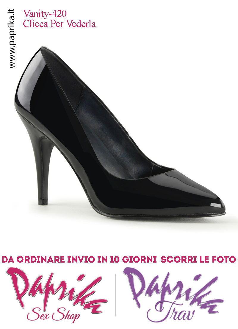 Décolleté Sexy Vernice Lucida Nera Tacco 10.2 Largo Senza Zeppa