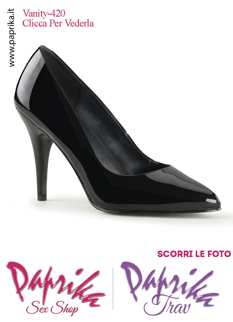Décolleté Sexy Vernice Lucida Nera Tacco 10.2 Largo Senza Zeppa