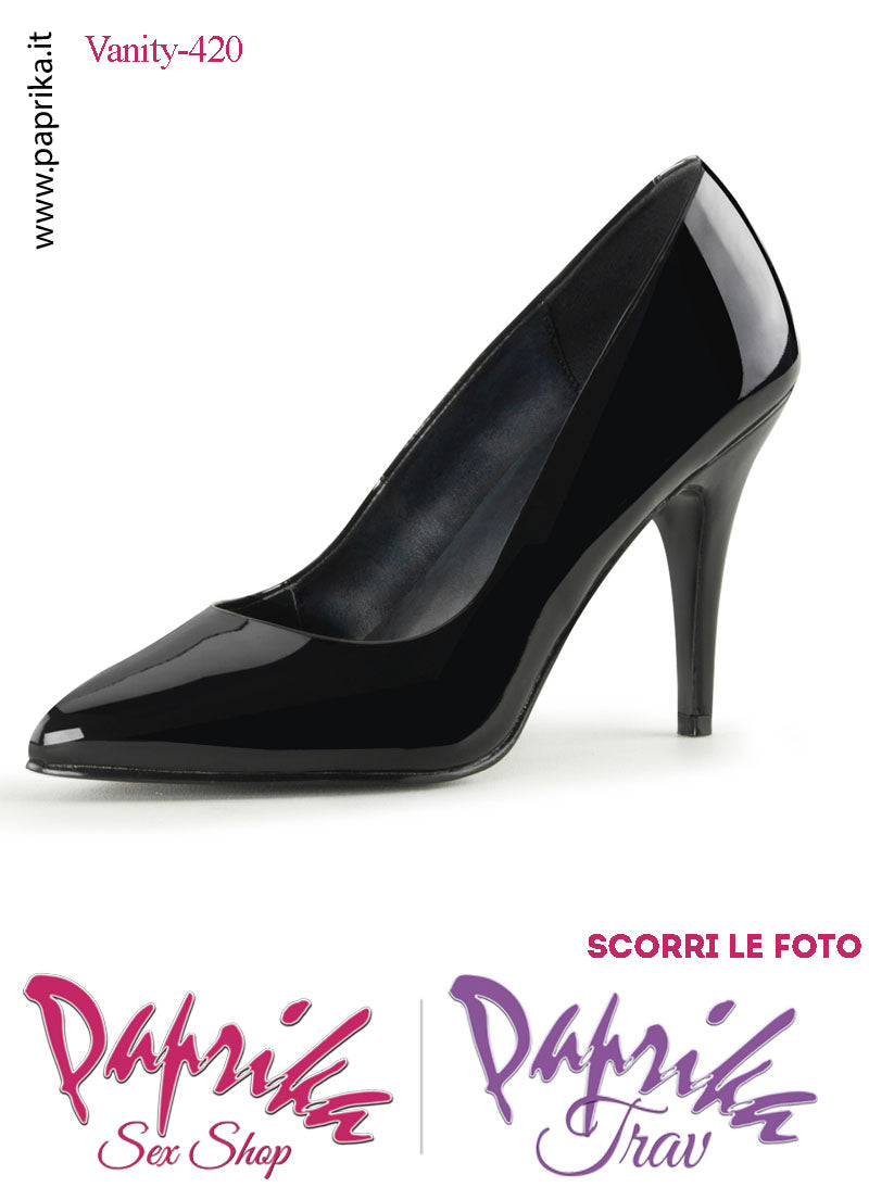 Décolleté Sexy Vernice Nera Lucida Tacco 10.2 Largo Senza Zeppa