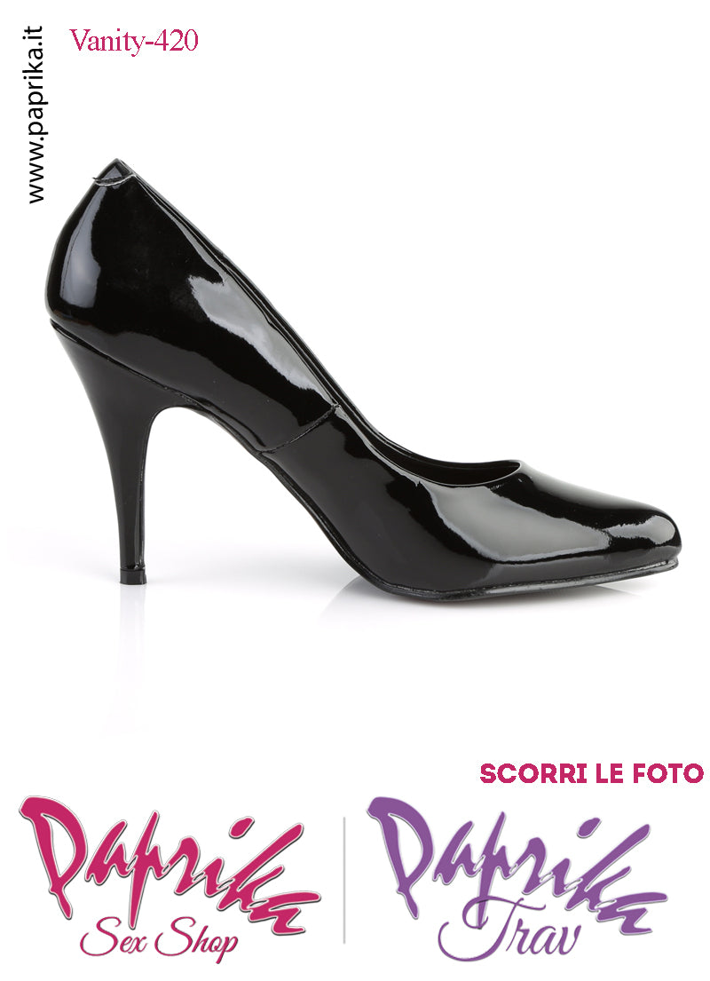 Décolleté Sexy Vernice Nera Lucida Tacco 10.2 Largo Senza Zeppa