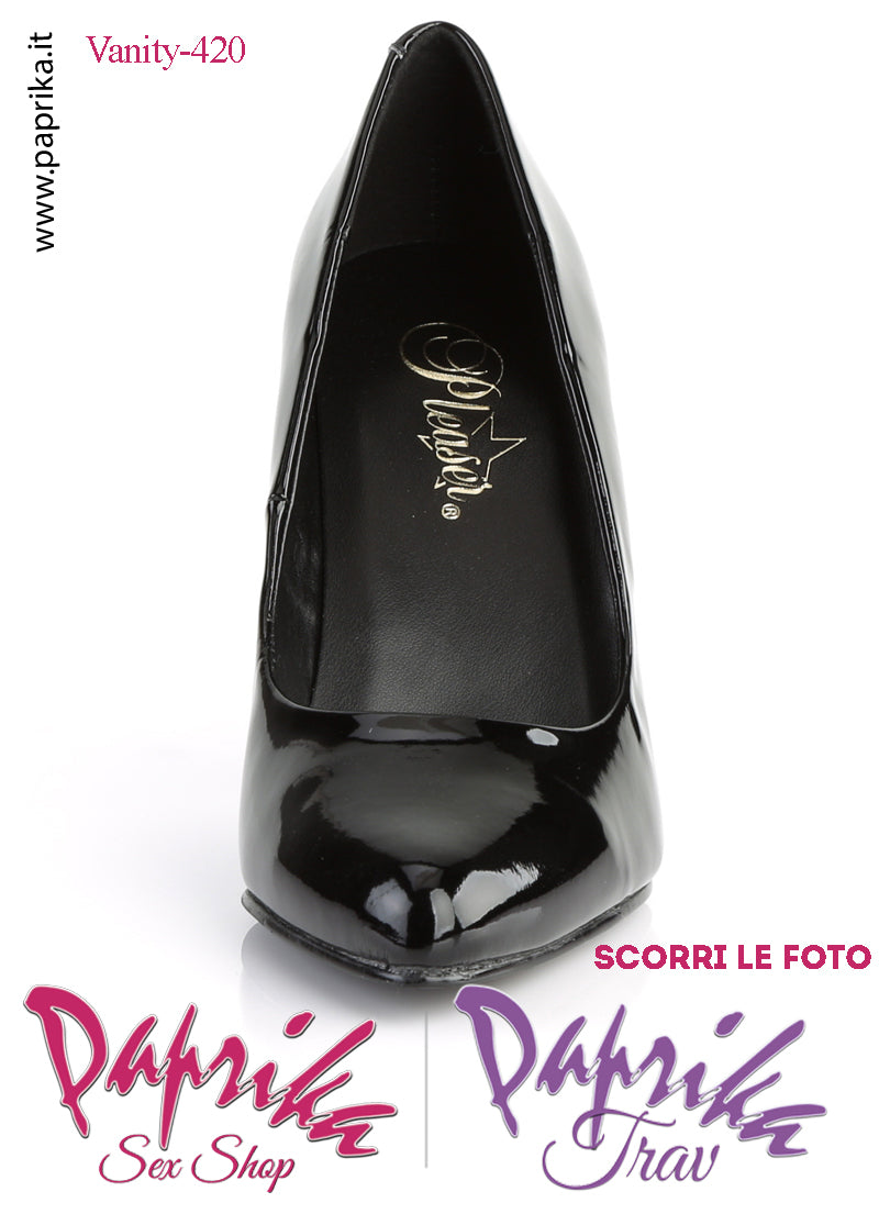 Décolleté Sexy Vernice Nera Lucida Tacco 10.2 Largo Senza Zeppa