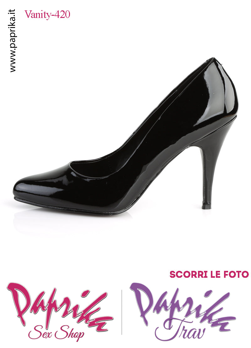 Décolleté Sexy Vernice Nera Lucida Tacco 10.2 Largo Senza Zeppa