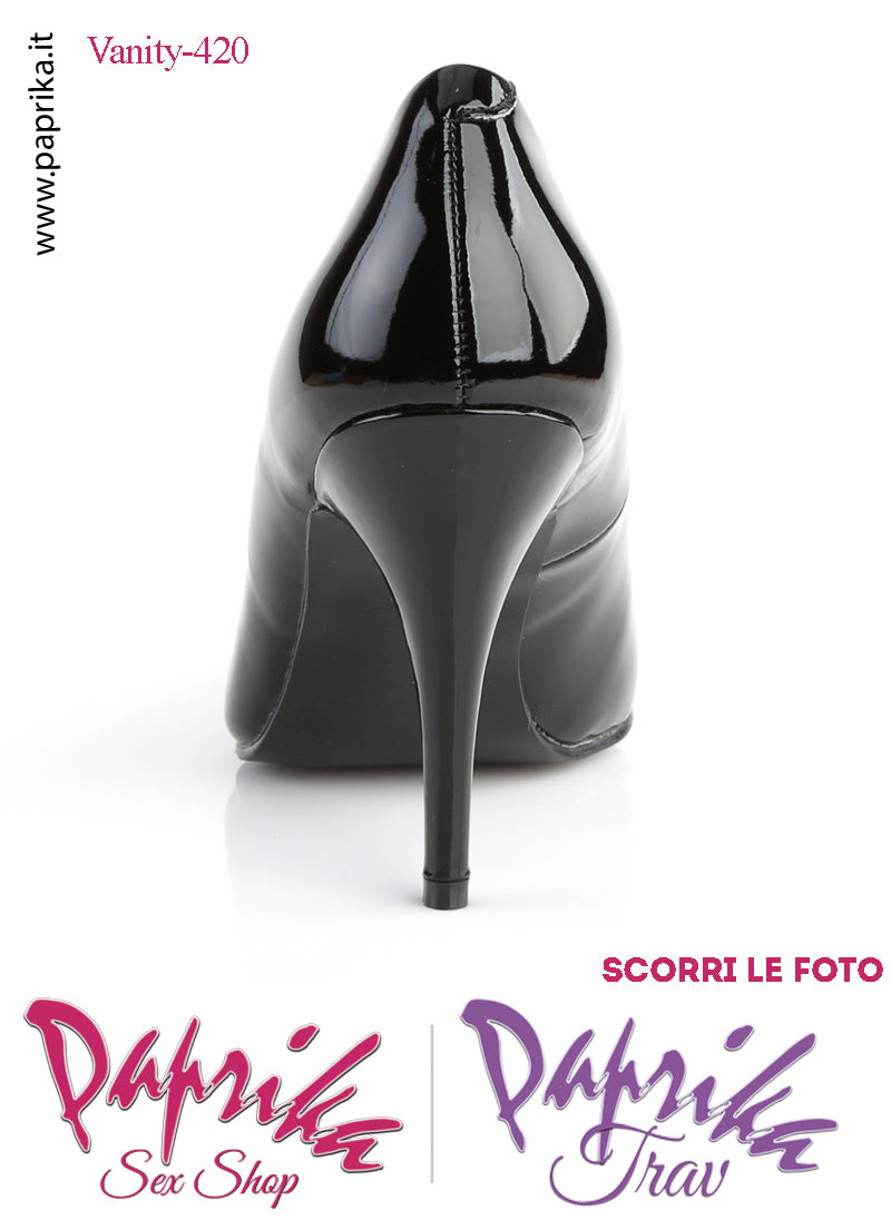 Décolleté Sexy Vernice Nera Lucida Tacco 10.2 Largo Senza Zeppa