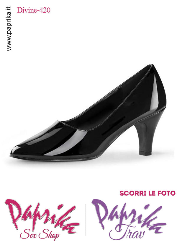 Décolleté Scarpe Sexy Vernice Lucida Nera Tacco 7.6