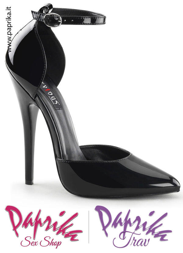Scarpa Décolleté Tacco 15 Senza Zeppa Lucida Aperta Cinturino Nera