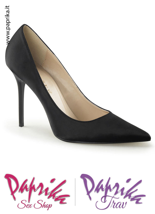 Décolleté Sexy Raso Nero Lucido Tacco 10.2 Sottile Senza Zeppa