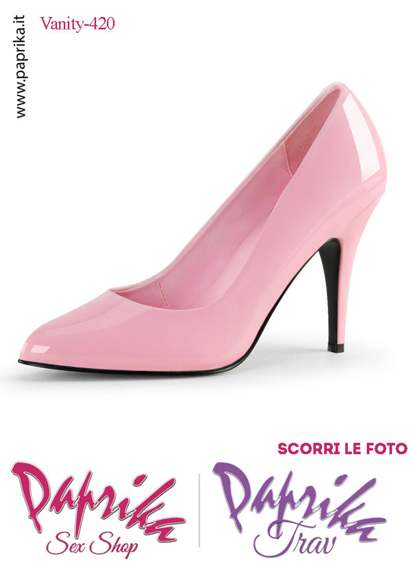 Décolleté Sexy Vernice Lucida Rossa Tacco 10.2 Largo Senza Zeppa