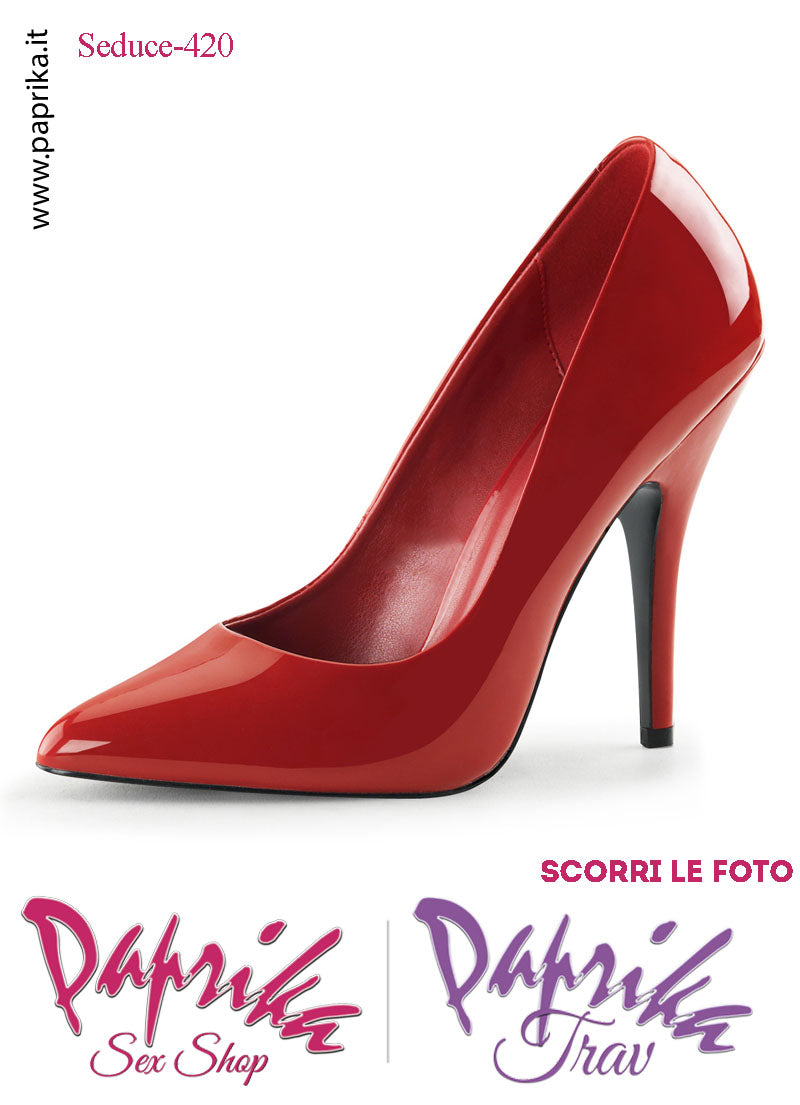 Décolleté Sexy Vernice Lucida Rossa Tacco 12.7 Spillo Senza Zeppa Scollatura Rotonda