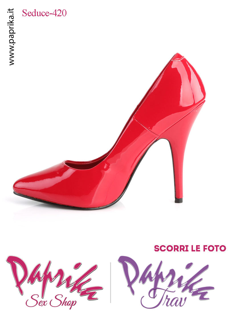 Décolleté Sexy Vernice Lucida Rossa Tacco 12.7 Spillo Senza Zeppa Scollatura Rotonda