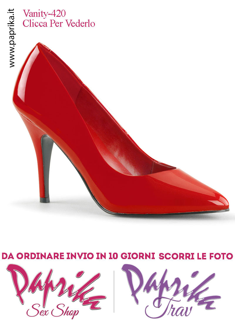 Décolleté Sexy Vernice Lucida Rossa Tacco 10.2 Largo Senza Zeppa