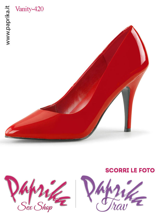 Décolleté Sexy Vernice Lucida Rossa Tacco 10.2 Largo Senza Zeppa