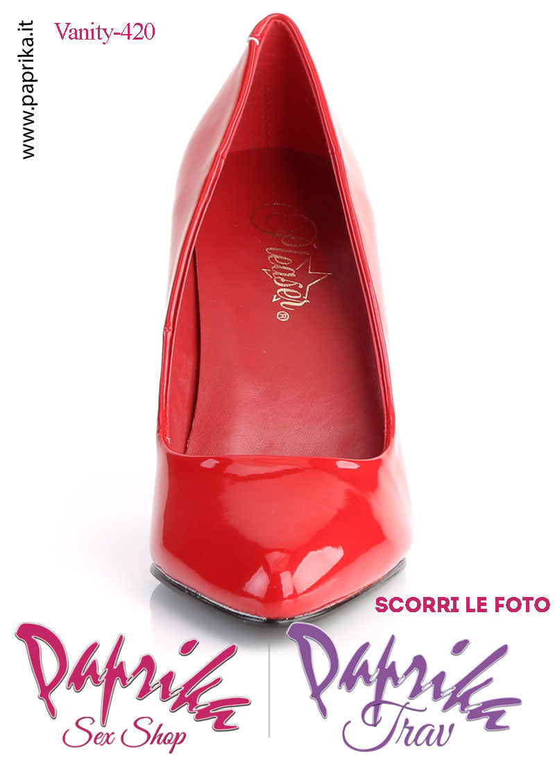 Décolleté Sexy Vernice Lucida Rossa Tacco 10.2 Largo Senza Zeppa