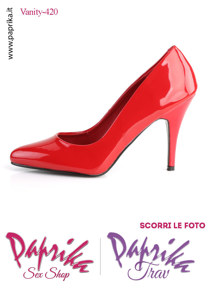 Décolleté Sexy Vernice Lucida Rossa Tacco 10.2 Largo Senza Zeppa