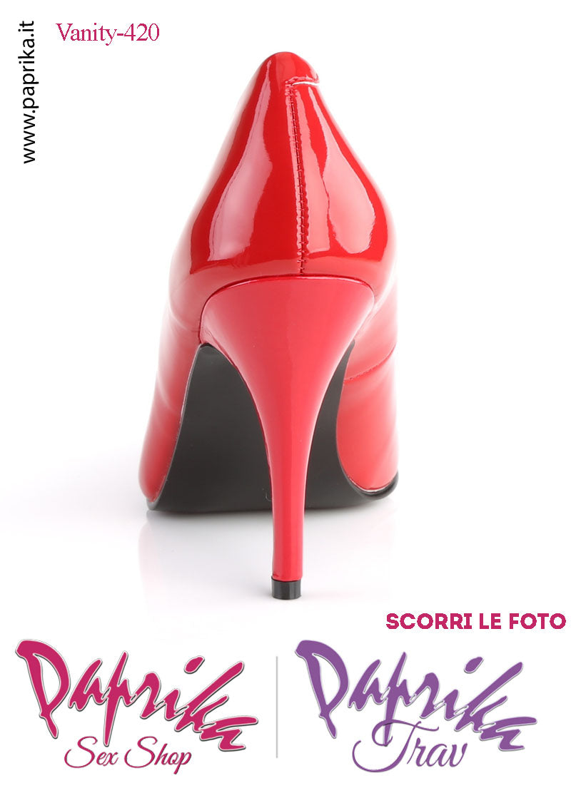 Décolleté Sexy Vernice Lucida Rossa Tacco 10.2 Largo Senza Zeppa