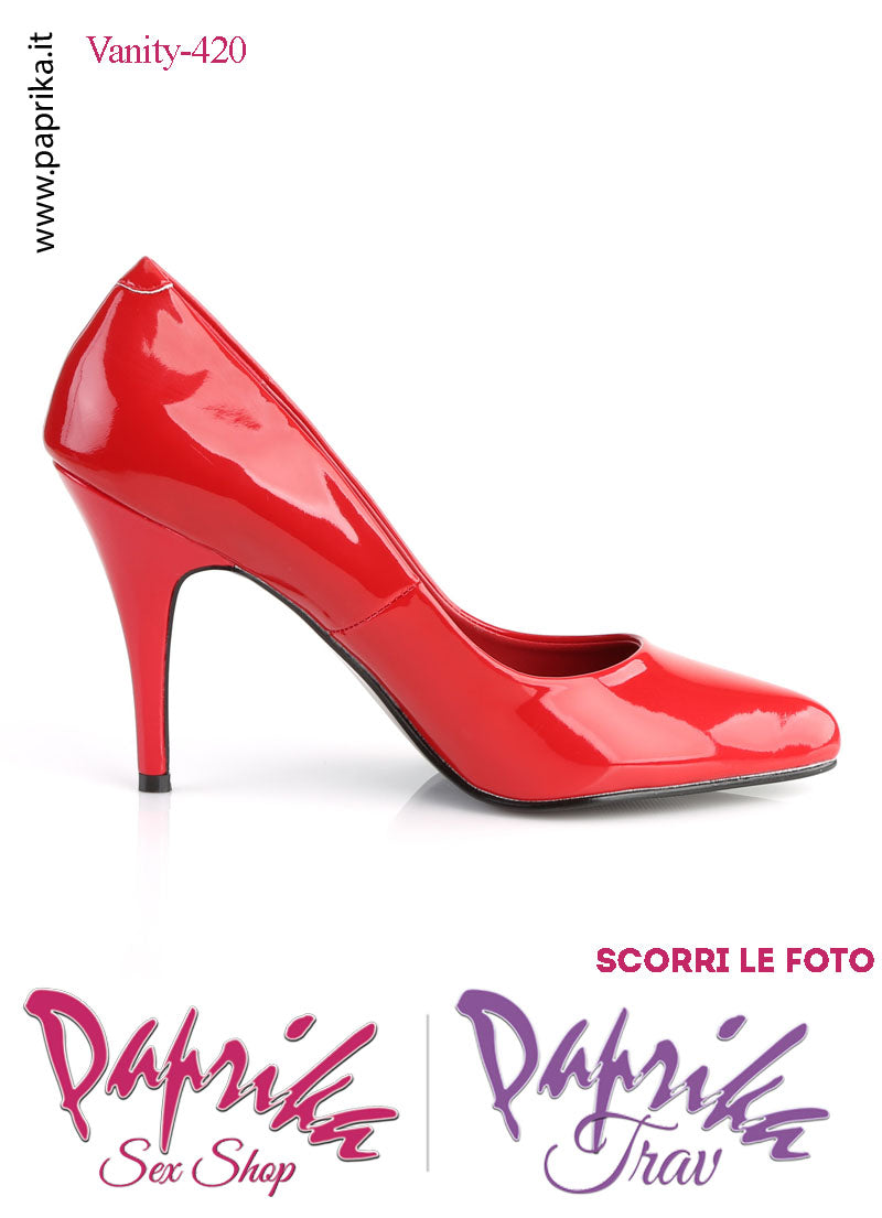 Décolleté Sexy Vernice Lucida Rossa Tacco 10.2 Largo Senza Zeppa