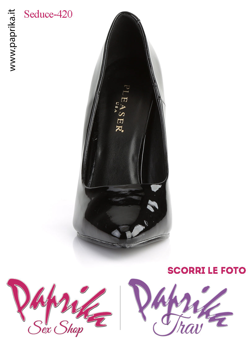 Décolleté Sexy Vernice Lucida Nera Tacco 12.7 Spillo Senza Zeppa Scollatura Rotonda