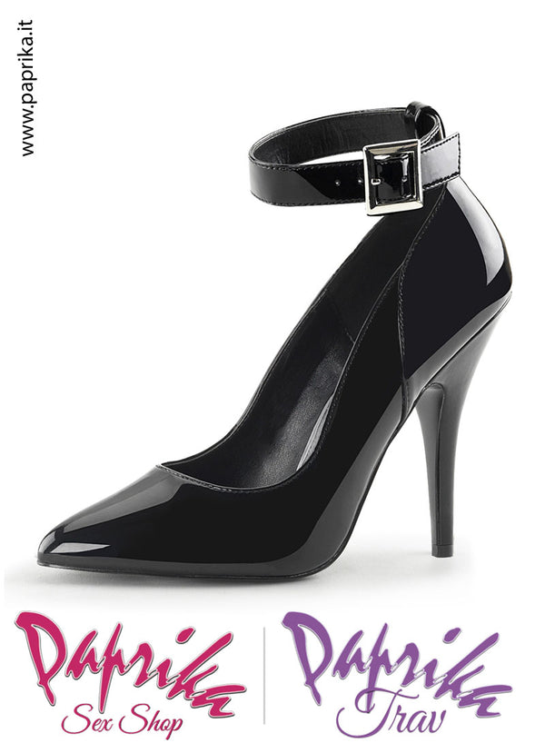 Décolleté Sexy Vernice Nera Tacco 12.7 Cinturino Largo Senza Zeppa