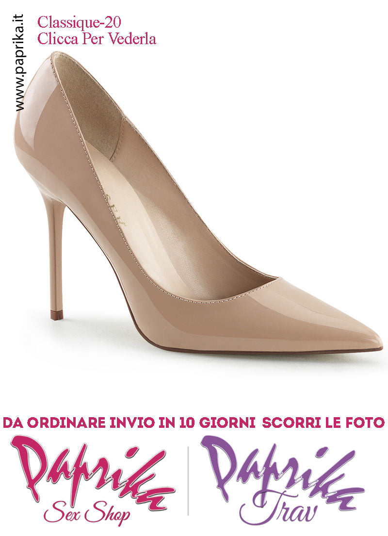 Décolleté Sexy Vernice Lucida Tacco 10.2 Beige Nudo Sottile Senza Zeppa