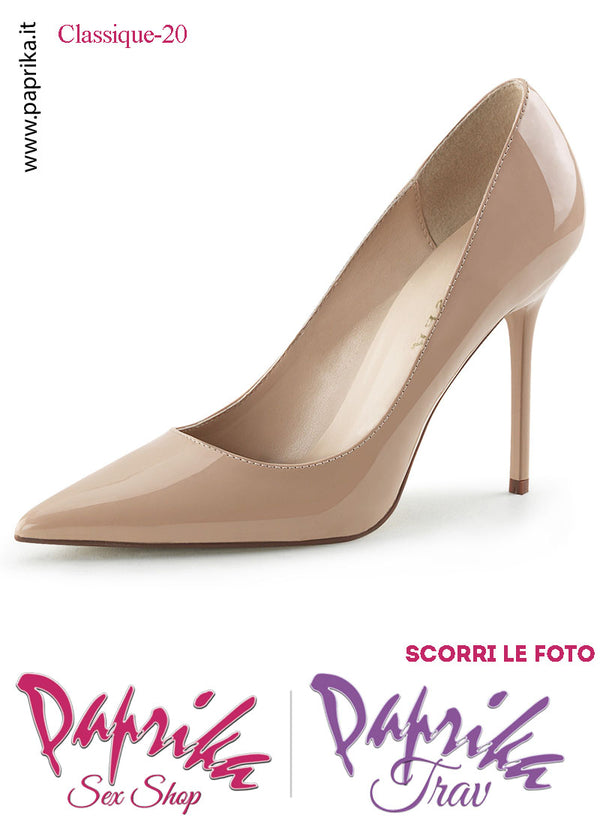 Décolleté Sexy Vernice Lucida Tacco 10.2 Beige Nudo Sottile Senza Zeppa