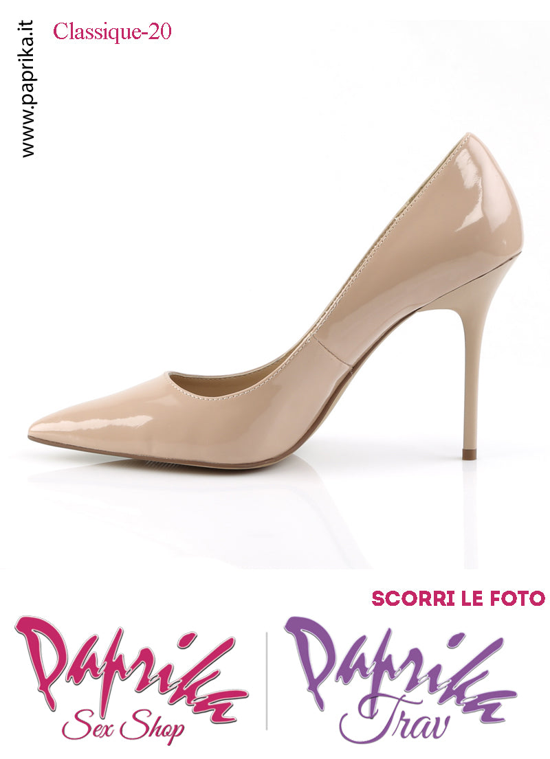 Décolleté Sexy Vernice Lucida Tacco 10.2 Beige Nudo Sottile Senza Zeppa