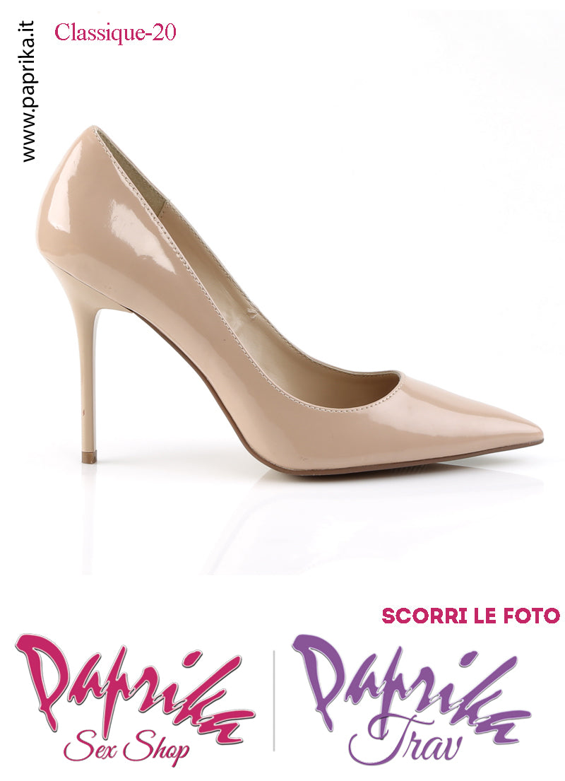 Décolleté Sexy Vernice Lucida Tacco 10.2 Beige Nudo Sottile Senza Zeppa