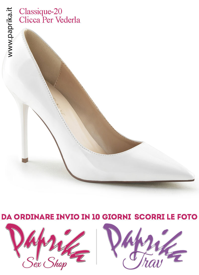 Décolleté Sexy Vernice Lucida Tacco 10.2 Bianca Sottile Senza Zeppa