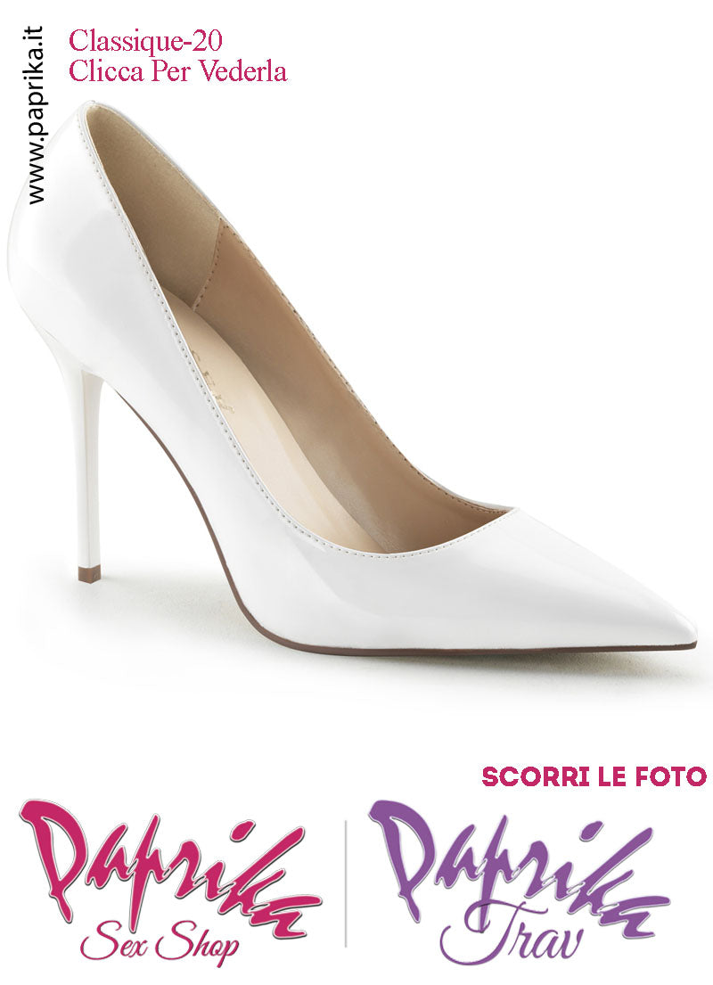 Décolleté Sexy Vernice Lucida Tacco 10.2 Bianca Sottile Senza Zeppa