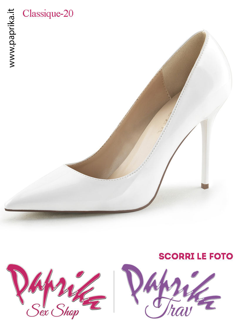 Décolleté Sexy Vernice Lucida Tacco 10.2 Bianca Sottile Senza Zeppa