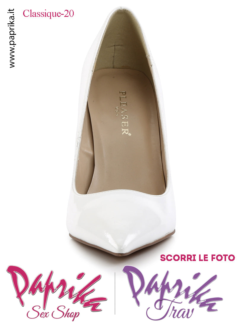 Décolleté Sexy Vernice Lucida Tacco 10.2 Bianca Sottile Senza Zeppa