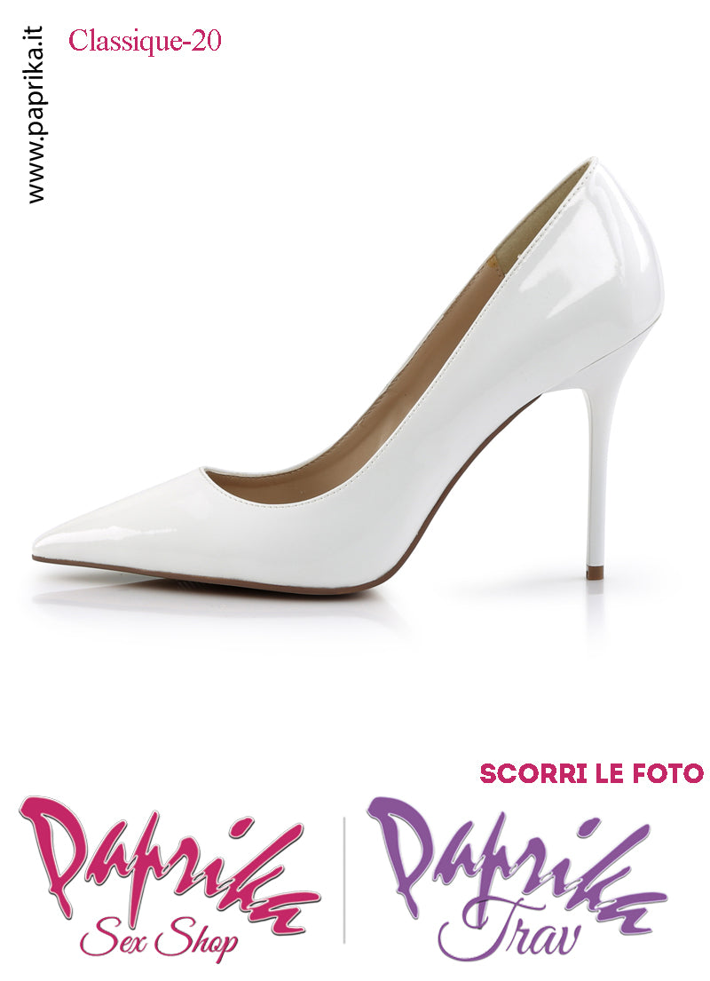 Décolleté Sexy Vernice Lucida Tacco 10.2 Bianca Sottile Senza Zeppa