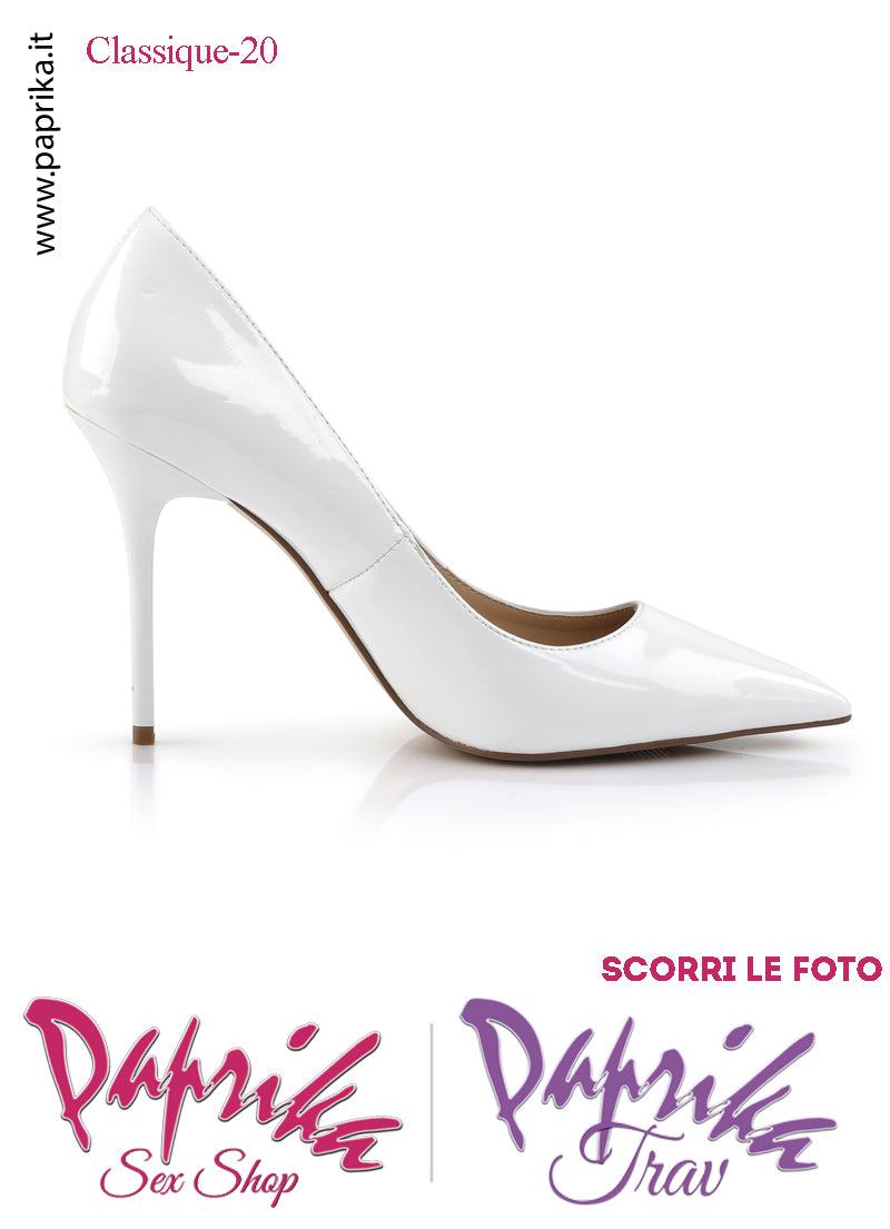 Décolleté Sexy Vernice Lucida Tacco 10.2 Bianca Sottile Senza Zeppa