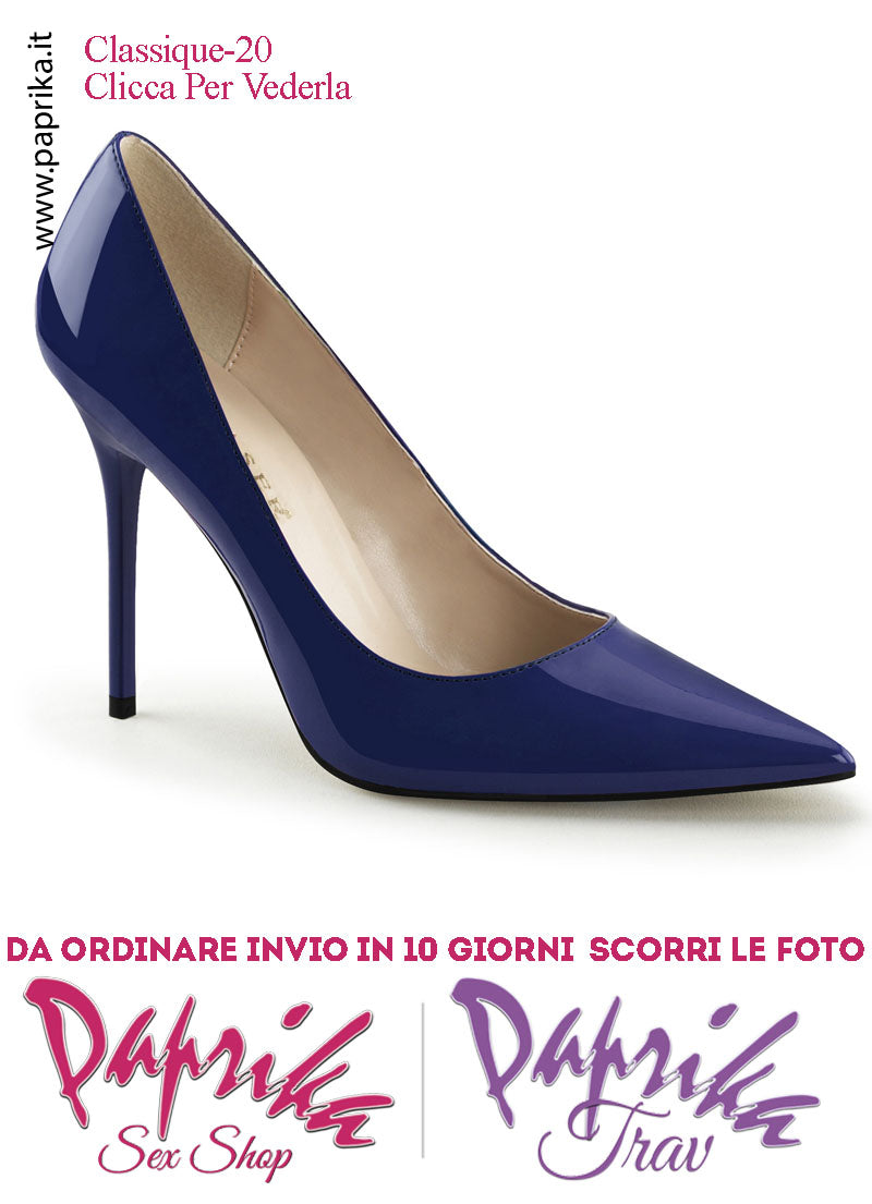 Décolleté Sexy Vernice Lucida Tacco 10.2 Blu Sottile Senza Zeppa