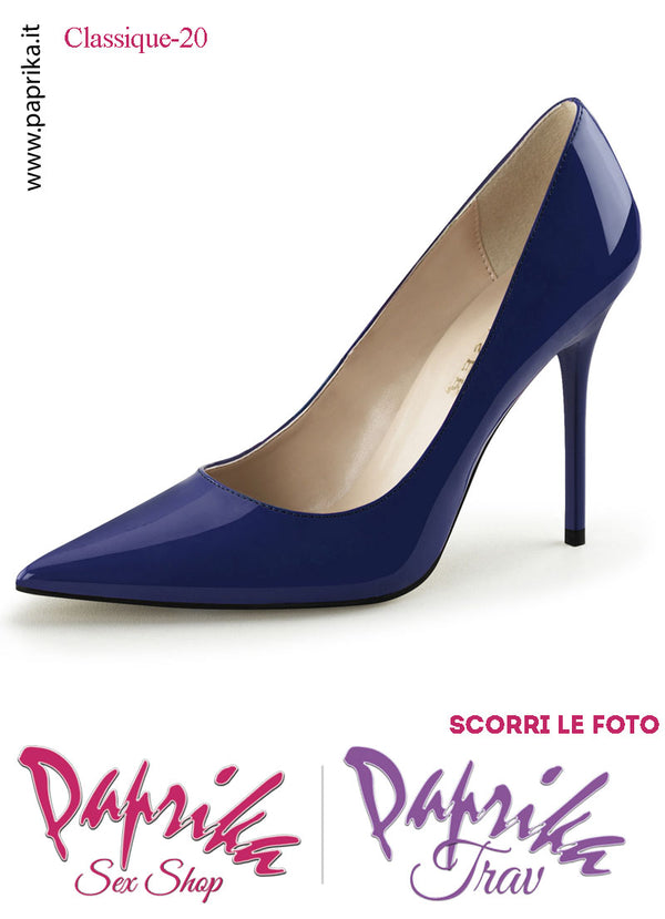Décolleté Sexy Vernice Lucida Tacco 10.2 Blu Sottile Senza Zeppa