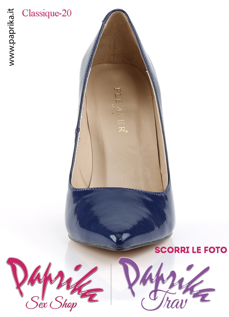 Décolleté Sexy Vernice Lucida Tacco 10.2 Blu Sottile Senza Zeppa